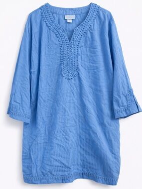 Liz & Me Tunic Top 4X Relaxed Fit Blue Embroidered Boho Lightweight